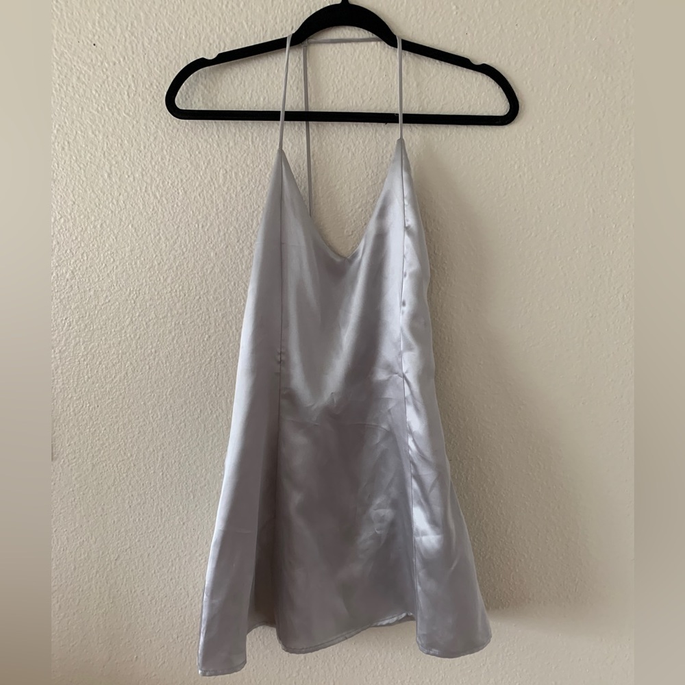 After Party Silver Grey Spaghetti Strap Skater Dress